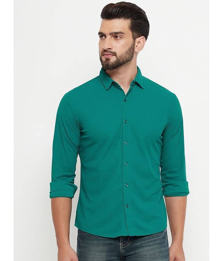 renuovo Cotton Blend Regular Fit Solids Full Sleeves Men's Casual Shirt - Green ( Pack of 1 )