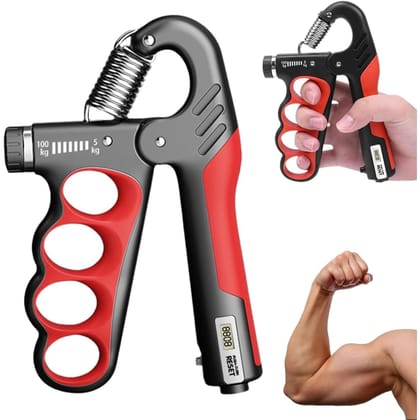 Qawvler Hand Gripper Strengthener, Adjustable 5 to 100 kg Resistance, Counter LCD Display with Grip Handles Multicolor (Pack of 1)