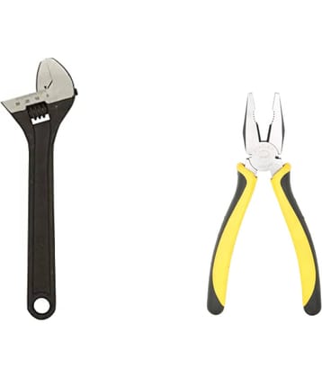 Stanley 2 Hand Tool Combo Adjustable Wrench 250Mm-10" (Stmt74895-8)/8" Combination Plier, Bi-Material (70-482)