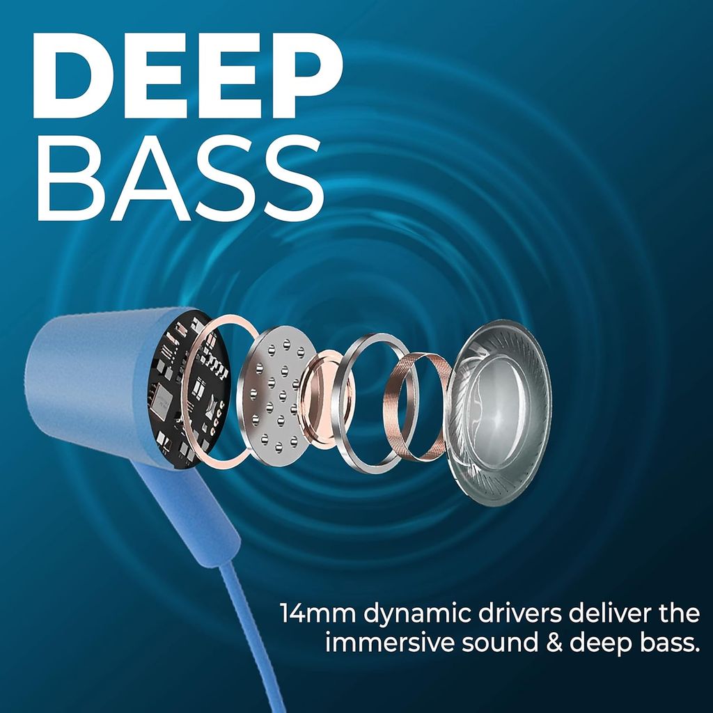 PLUGTECH Wireless Bluetooth Neckband Earphones with Mic - Blue