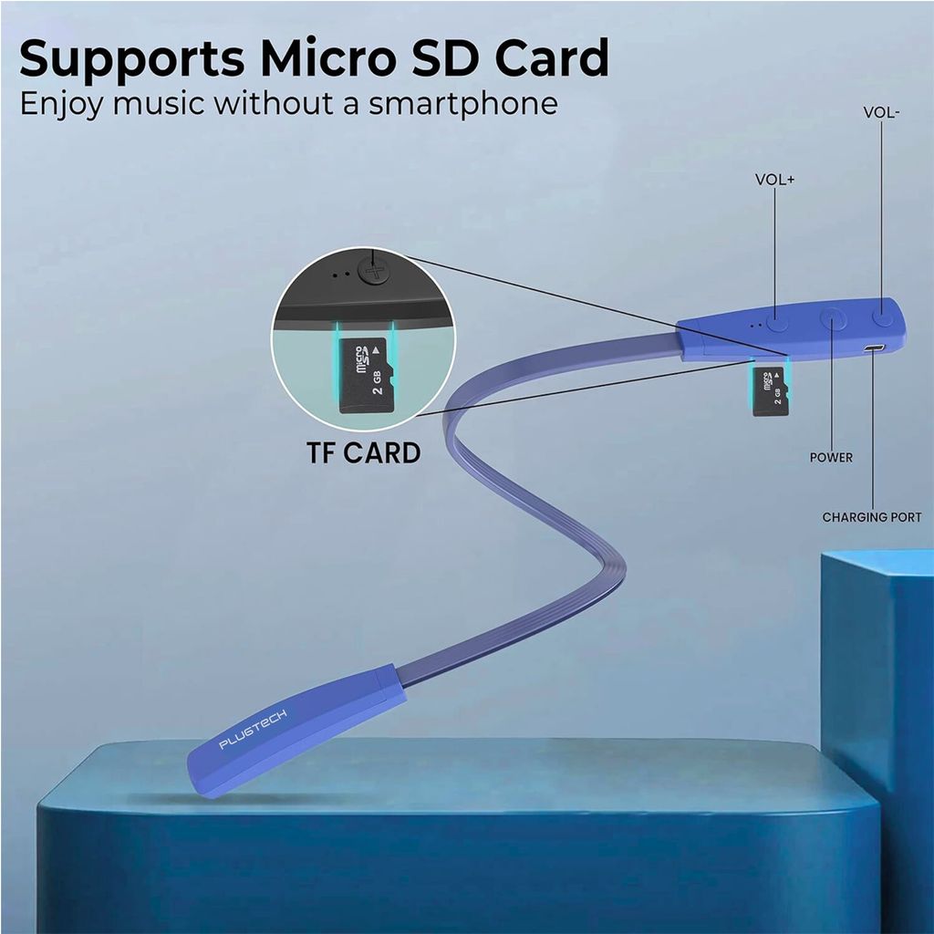 PLUGTECH Wireless Bluetooth Neckband Earphones with Mic - Blue