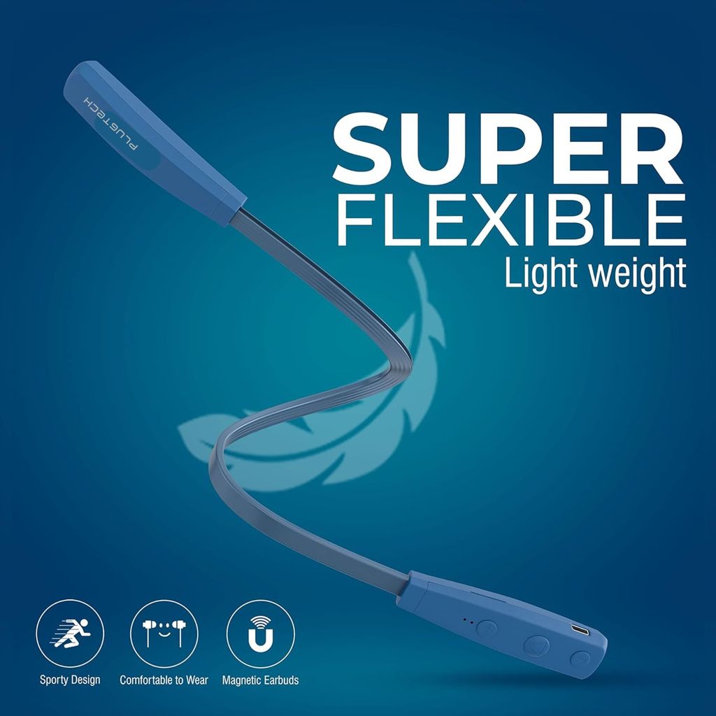 PLUGTECH Wireless Bluetooth Neckband Earphones with Mic - Blue