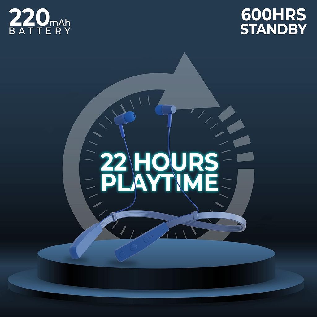 PLUGTECH Wireless Bluetooth Neckband Earphones with Mic - Blue