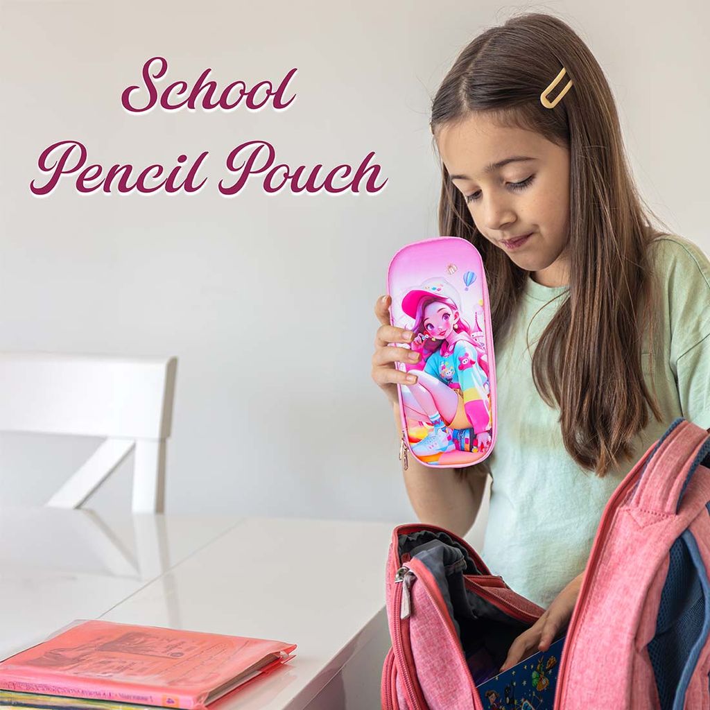 Pink Pencil Pouch | Stationery Items | Girl Theme Pouch | Pencil Pouch | Cartoon Pencil Pouch | Pencil Case | Personalised Pencil Case | Pencil Bag | Cute Pencil Cases