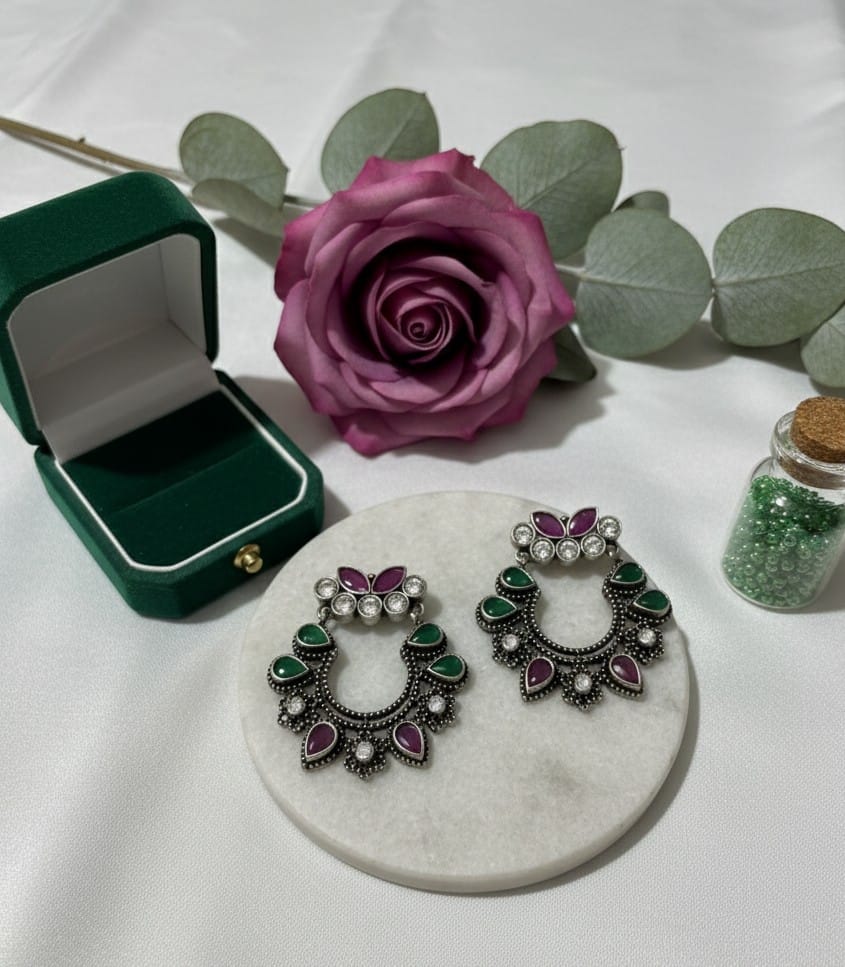 Glamvila Designer German SIlver Chand Bali