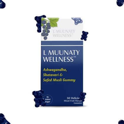 L MUUNATY WELLNESS Ashwagandha Gummies with Vitamin D2 | 30 Gummies | Supports Strength, Energy, Immunity & Better Sleep | 100% Vegan, Gluten-Free