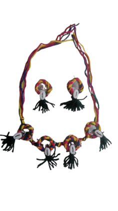 Handcrafted Multicolored Thread & Cowrie Shell Necklace with Matching Earrings Set