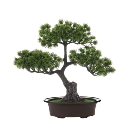 FOLIYAJ Artificial 3 Head Bonsai Tree with Thick Trunk and Green Pine Leaves for Indoor/Outdoor,Home and Office Decoration
