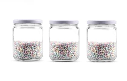 Syndleyz Kitchen Storage Glass Storage Jar With Airtight White  Lid, 500 Ml Set of 3 