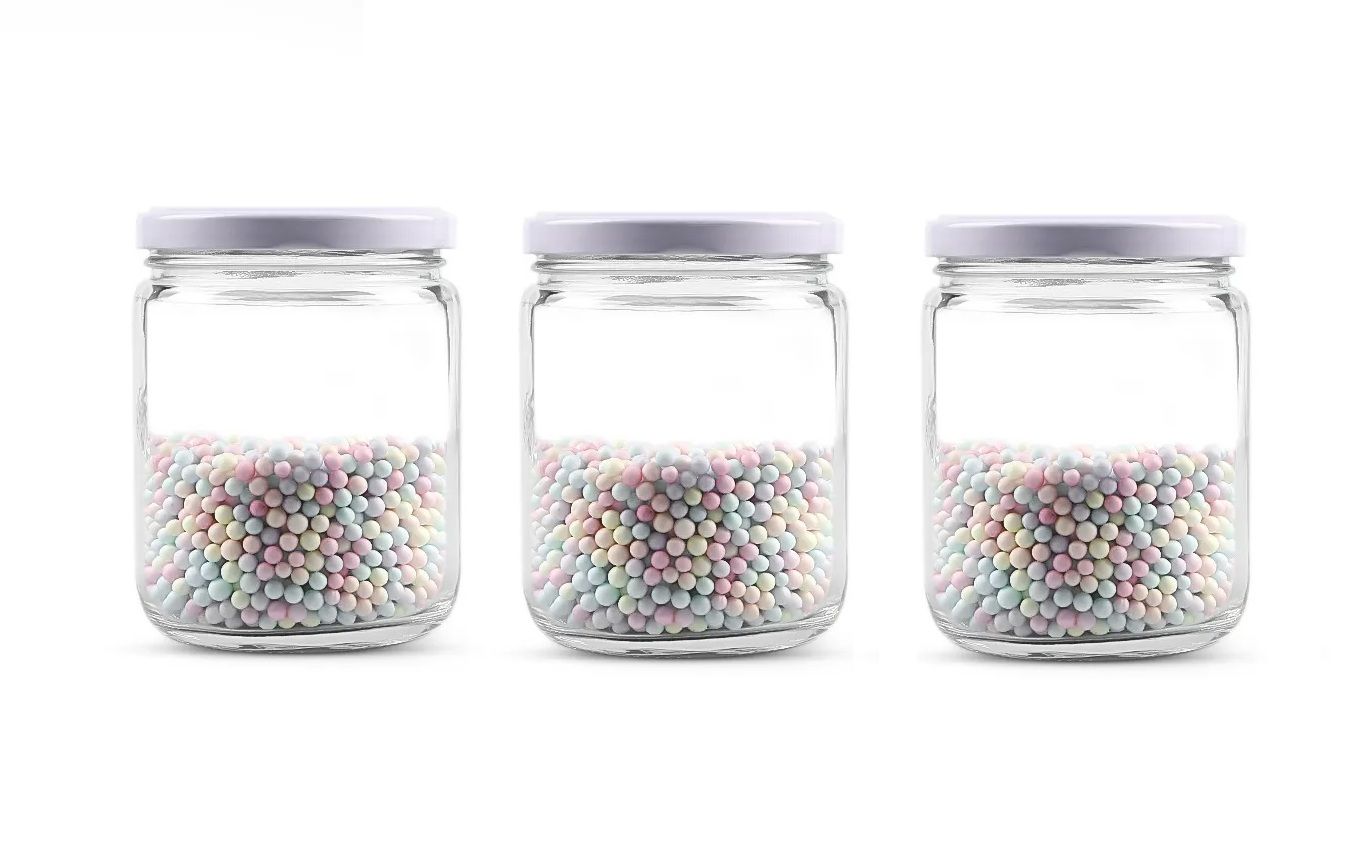 Syndleyz Kitchen Storage Glass Storage Jar With Airtight White  Lid, 500 Ml Set of 3 