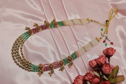 Traditional Gold Plated Pearl & Beaded Choker Necklace Set with Jhumka Earrings
