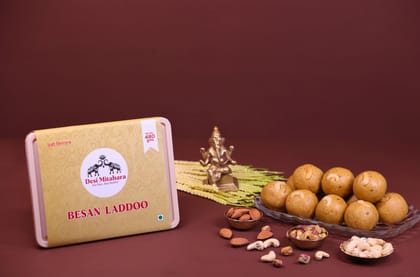 DESI MITAHARA's Besan Ladoo - Made with Besan, Caster Sugar & Cow Ghee - Traditional Indian Sweet - Healthy, Nutritious Snack - 480g Pack - No Artificial Colours - Suitable for All Ages