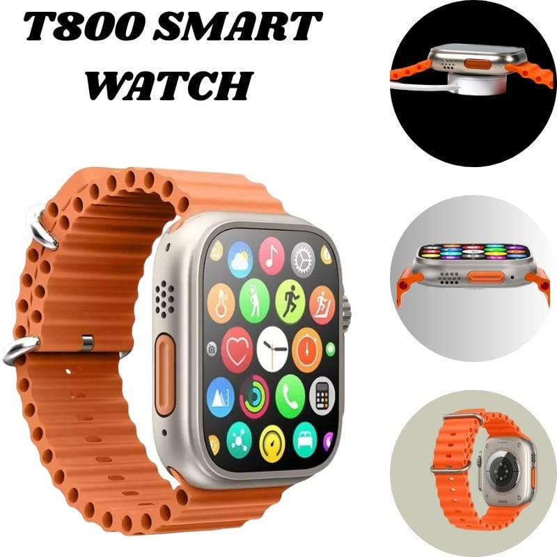 T800 Smart Watch with Orange Silicone Strap