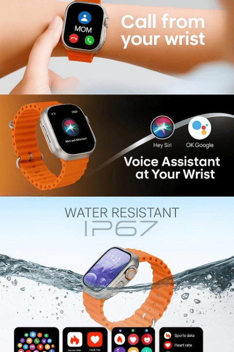 T800 Smart Watch with Orange Silicone Strap