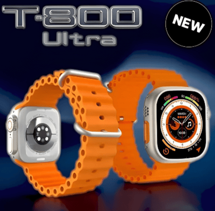T-800 Ultra Smartwatch with Vibrant Orange Silicone Band