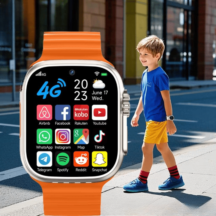 Kids 4G Smartwatch with GPS & Social Apps - Vibrant Orange