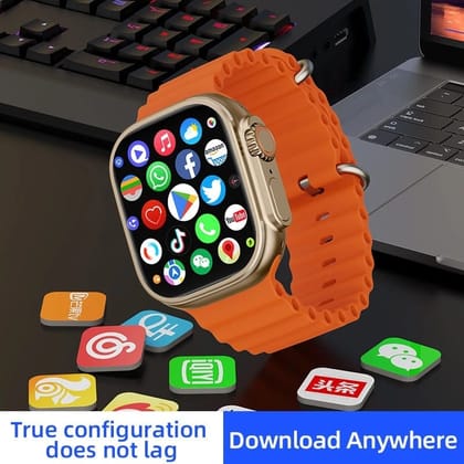 Stylish Gold Case Smartwatch with Vibrant Orange Strap & Full App Support