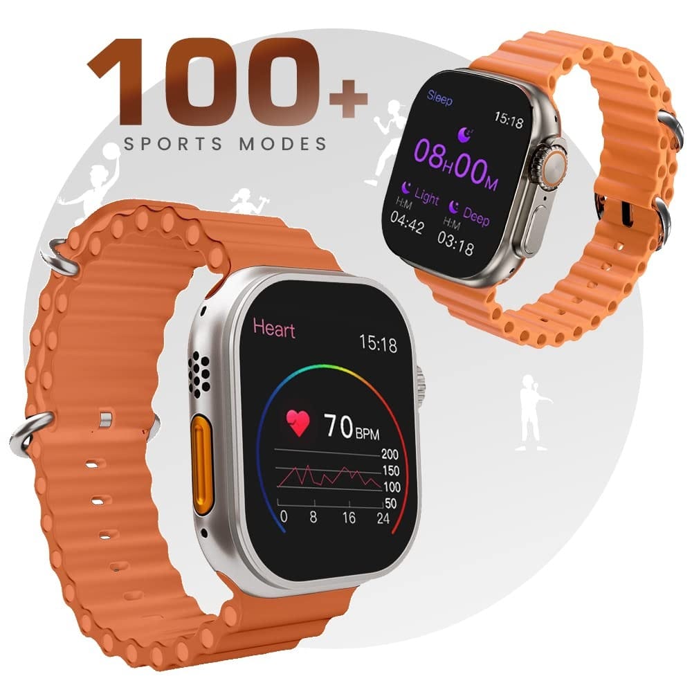 Smartwatch with 100+ Sports Modes, Heart Rate & Sleep Tracker - Orange Strap