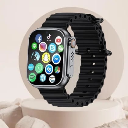 Black Smartwatch with Wavy Silicone Strap & App Access