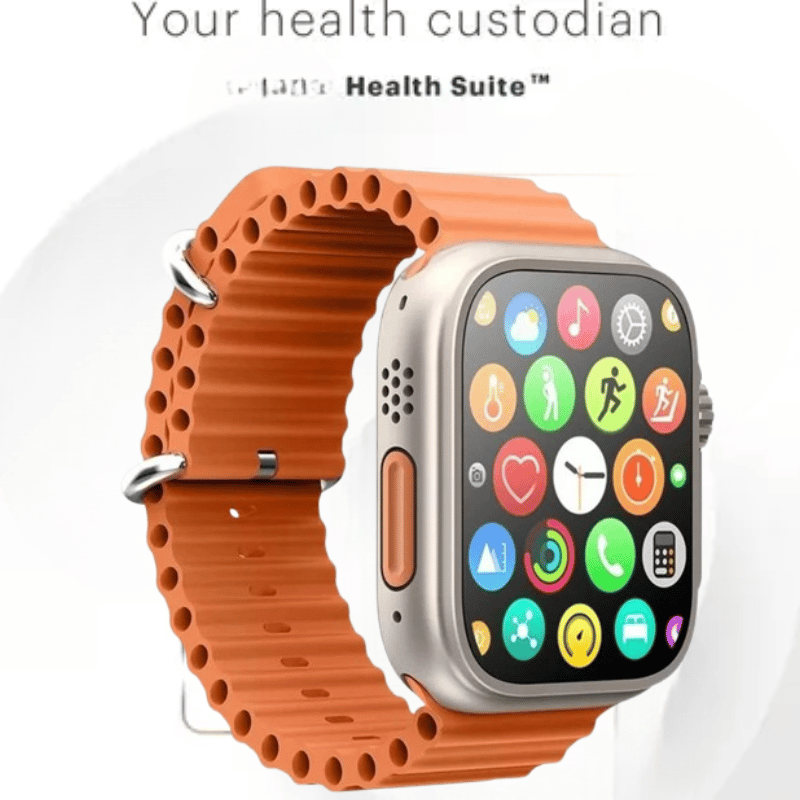Health Suite Smartwatch with Orange Silicone Strap - Fitness & Health Tracker
