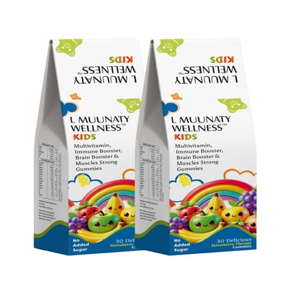 L MUUNATY WELLNESS Kids Multivitamin Gummies – Strawberry Flavor – Daily Wellness Support for Immunity, Bone Health, Vision & Growth – Essential Vitamins & Minerals – Combo Pack of 2 (60 Gummies Each)