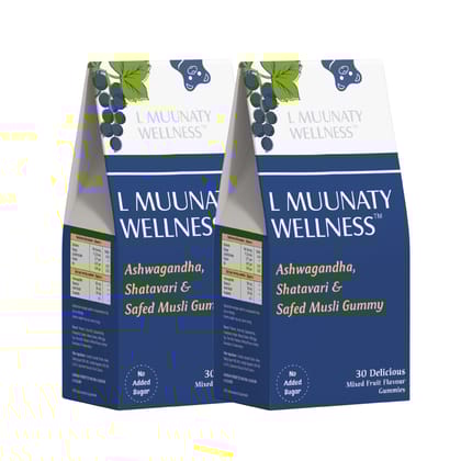 L MUUNATY WELLNESS Ashwagandha Gummies with Vitamin D2 | Combo Pack of 2 (30 Gummies Each) | Improves Strength, Energy, Immunity & Enhances Sleep | 100% Vegan & Gluten-Free