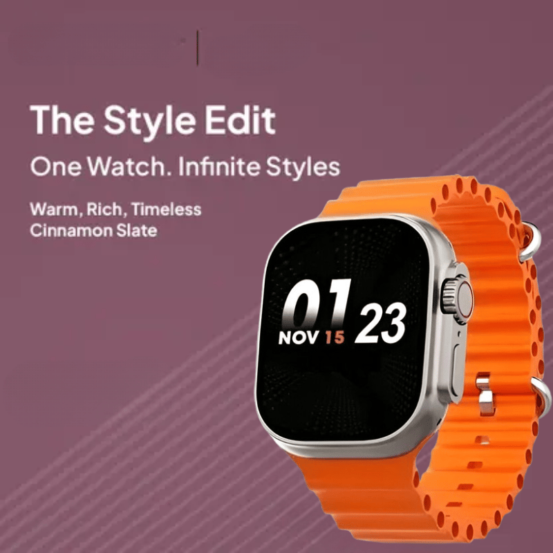 Stylish Orange Strap Smartwatch with Metallic Casing and Digital Display