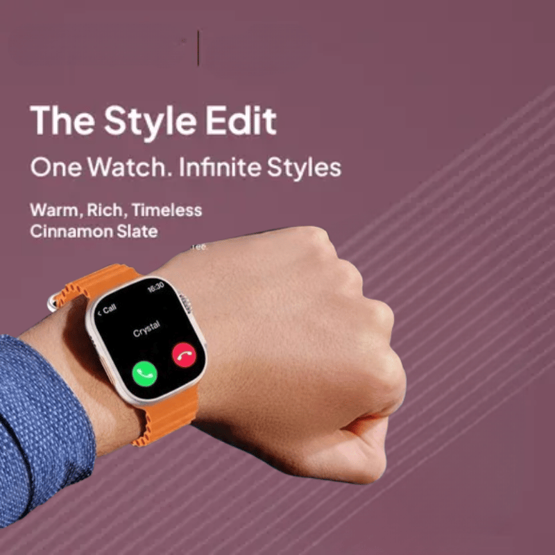 Stylish Orange Strap Smartwatch with Metallic Casing and Digital Display