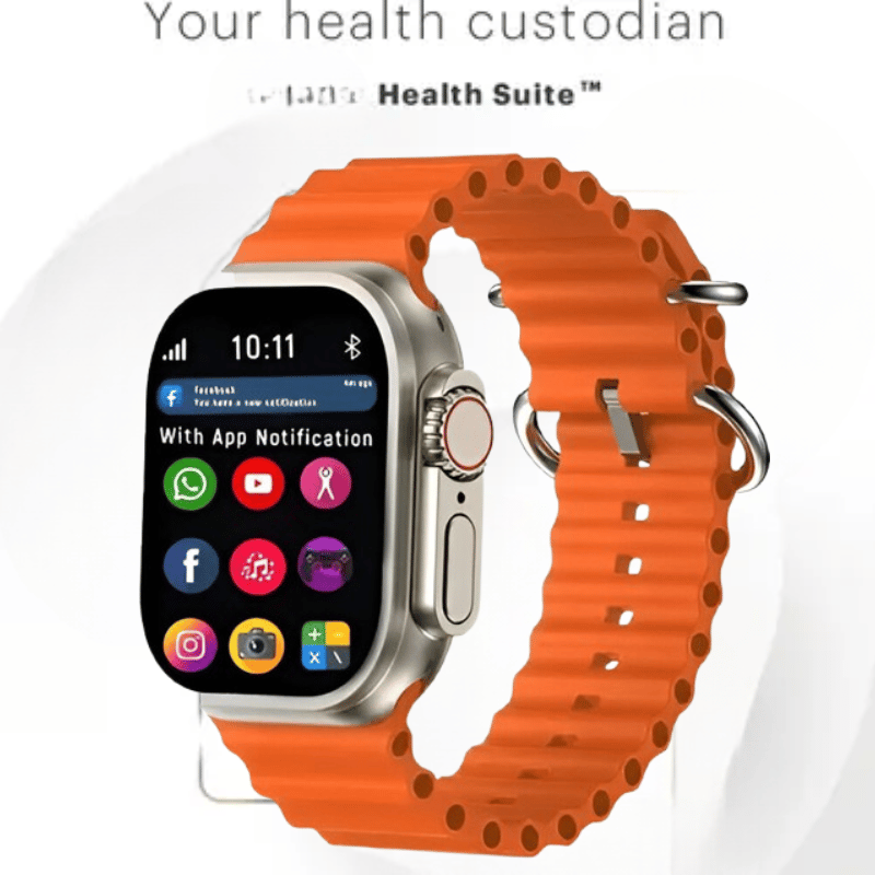 Smartwatch with Orange Strap & App Notifications | Health Suite Wearable