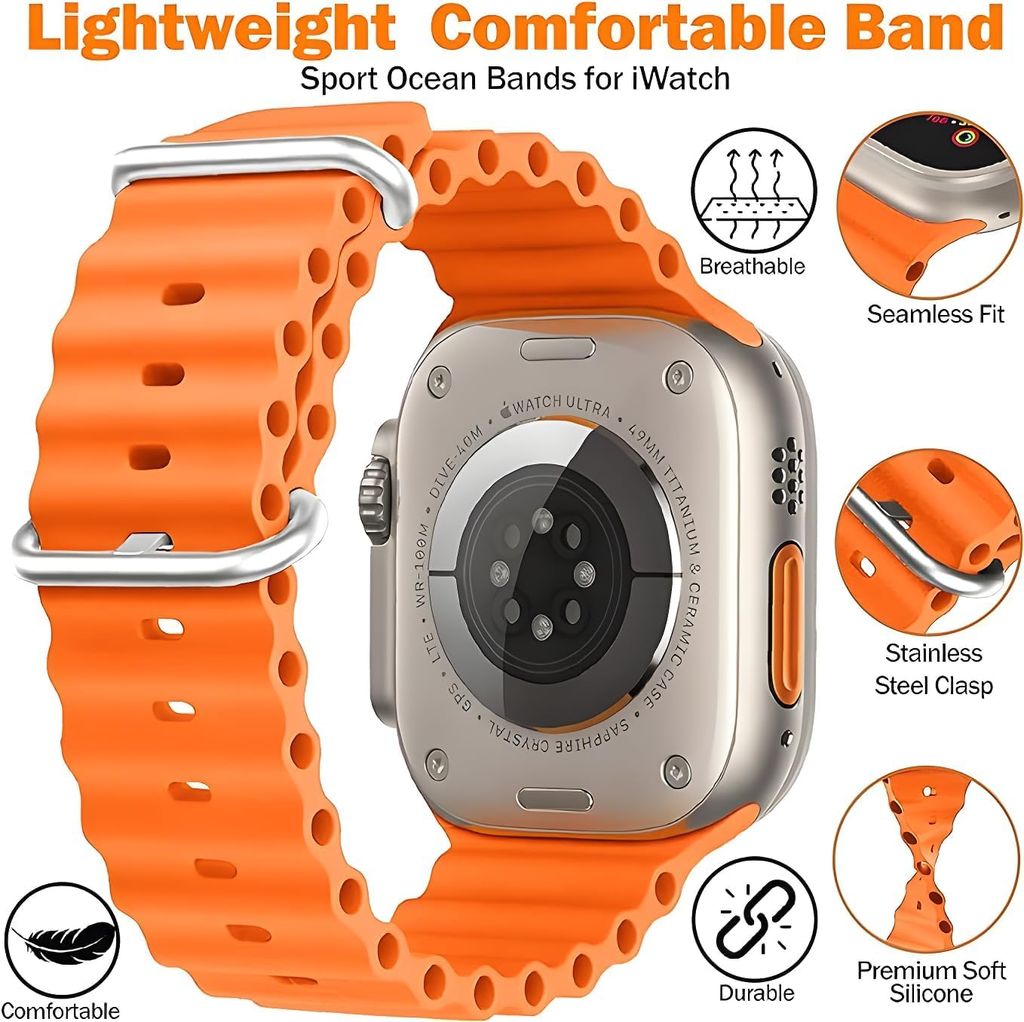 Smartwatch with Vibrant Orange Ocean Band - Fitness Tracker & Health Monitor