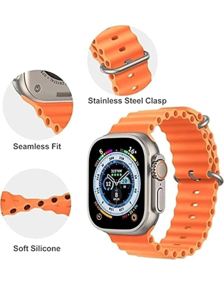 Stylish Smartwatch with Vibrant Orange Silicone Strap