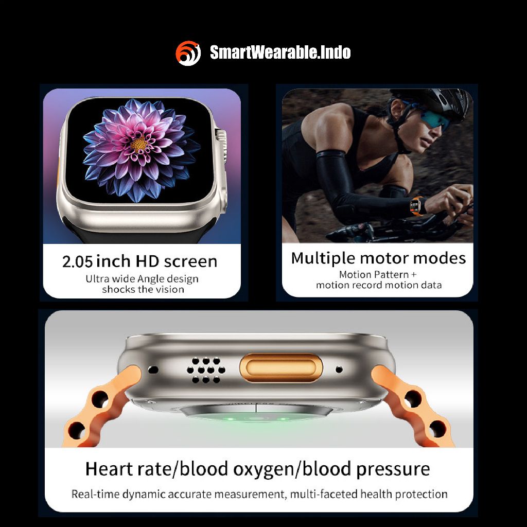 Smartwatch with Vibrant Orange Ribbed Strap and Full App Display