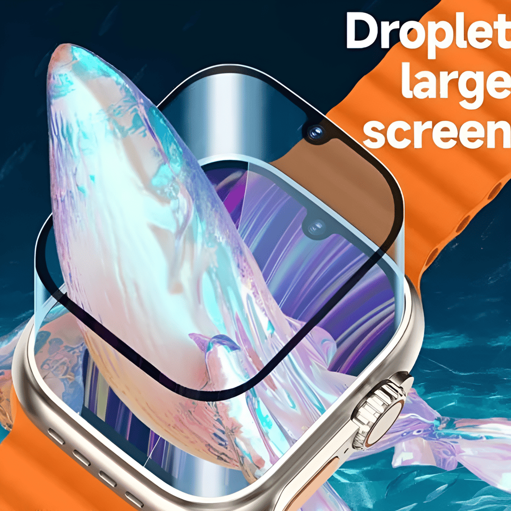 Smartwatch with Vibrant Orange Ribbed Strap and Full App Display