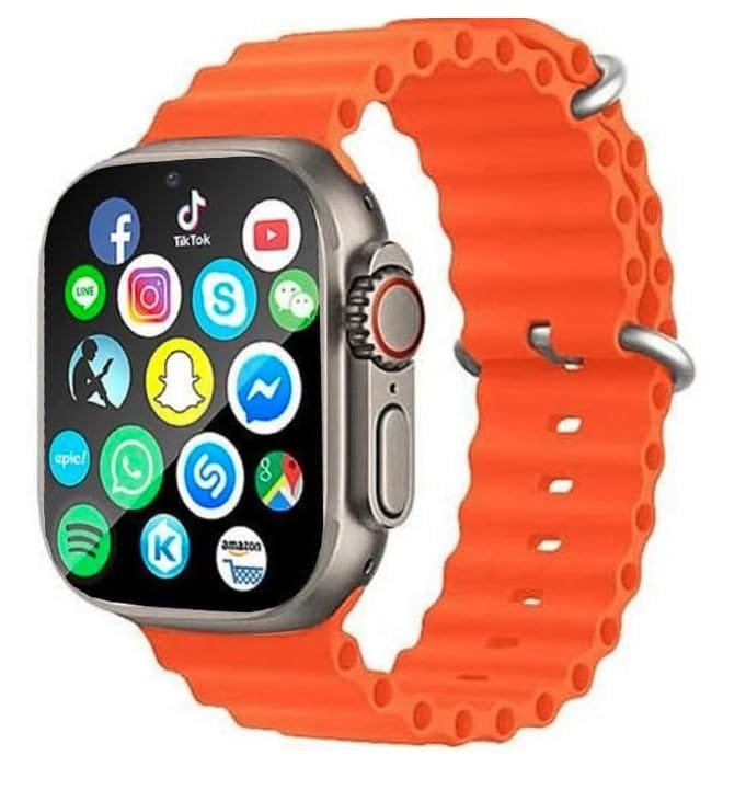 Smartwatch with Vibrant Orange Silicone Strap and Multi-App Display