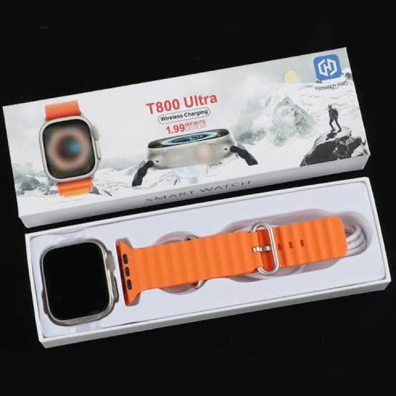 Smartwatch with Vibrant Orange Silicone Strap and Multi-App Display