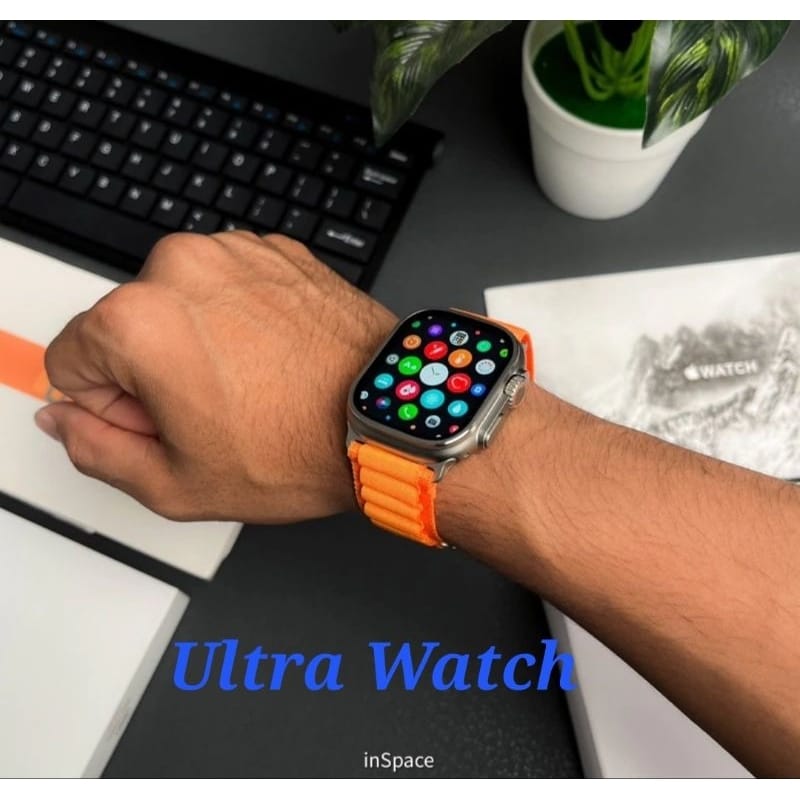 Smartwatch with Vibrant Orange Silicone Strap and Multi-App Display