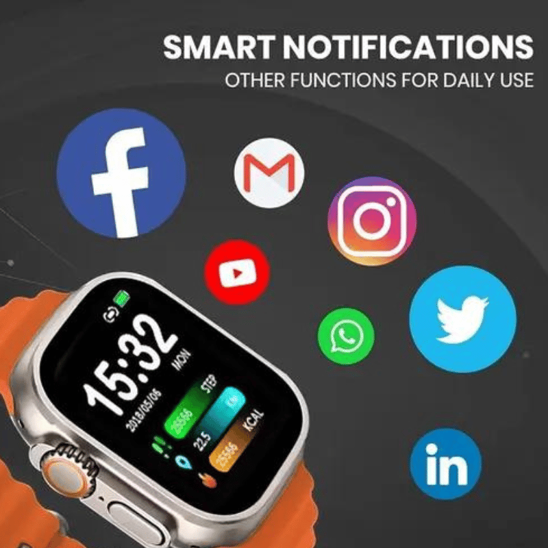 Smartwatch with Vibrant Orange Silicone Strap and Multi-App Display