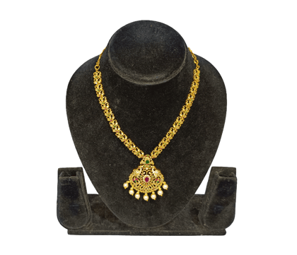 Traditional Gold Plated Ruby & Emerald Stone Necklace with Pearl Drops (Small)