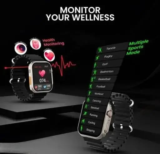 Smartwatch with Incoming Call Display & Water Splash Design - Black Strap