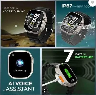 Smartwatch with Incoming Call Display & Water Splash Design - Black Strap