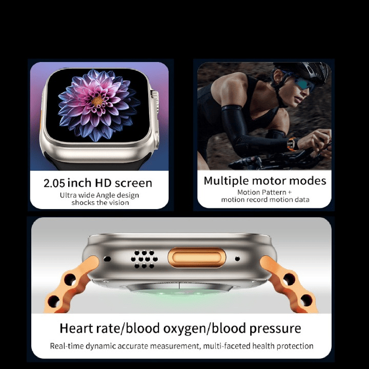 T800 Smartwatch with Vibrant Orange Strap and Health Tracking Features