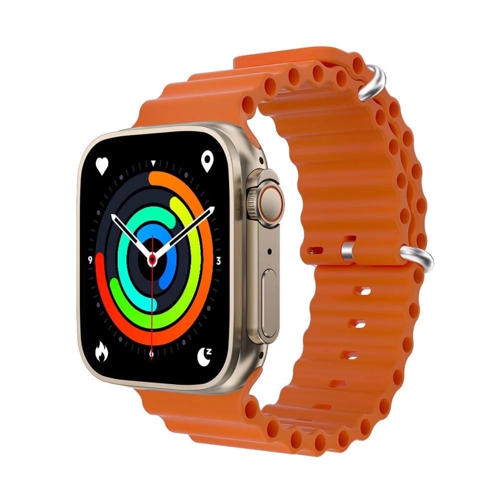 Stylish Smartwatch with Vibrant Orange Silicone Band & Health Tracking