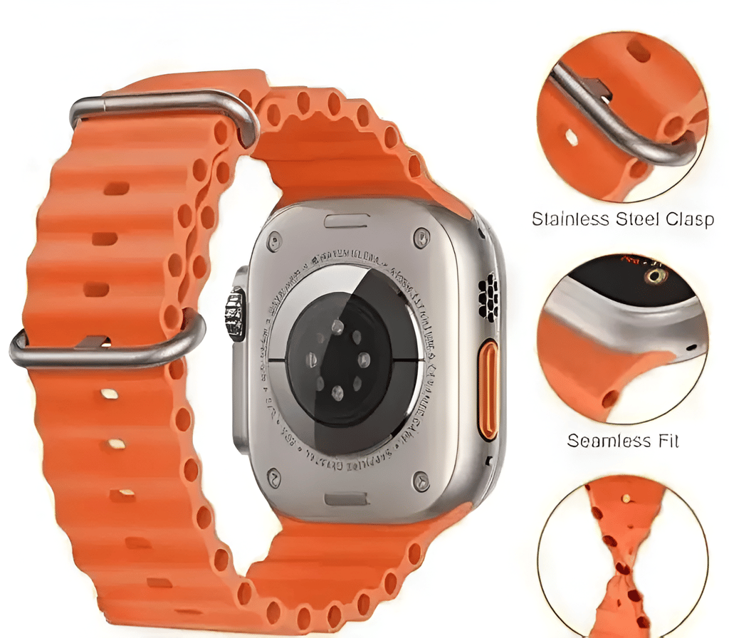 Stylish Smartwatch with Vibrant Orange Silicone Band & Health Tracking
