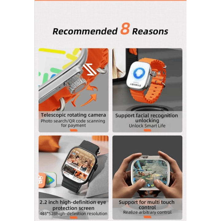 Stylish Smartwatch with Vibrant Orange Silicone Band & Health Tracking