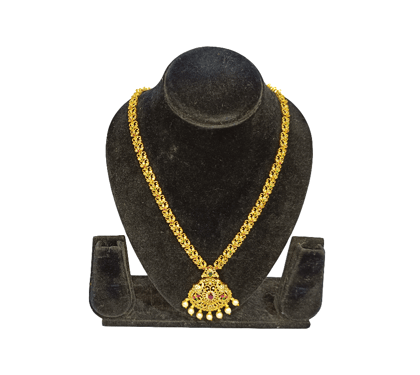Traditional Gold-Plated Necklace with Embellished Pendant and Pearls (Big)