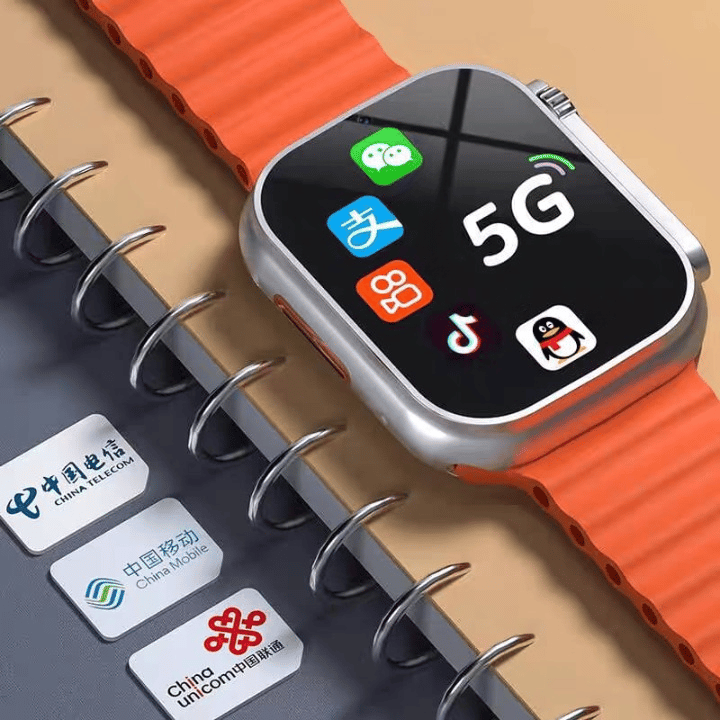 5G Smartwatch with Vibrant Orange Strap and App Access