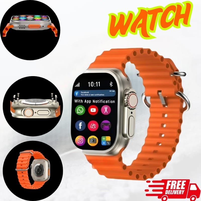 Smartwatch with Orange Silicone Band & App Notifications