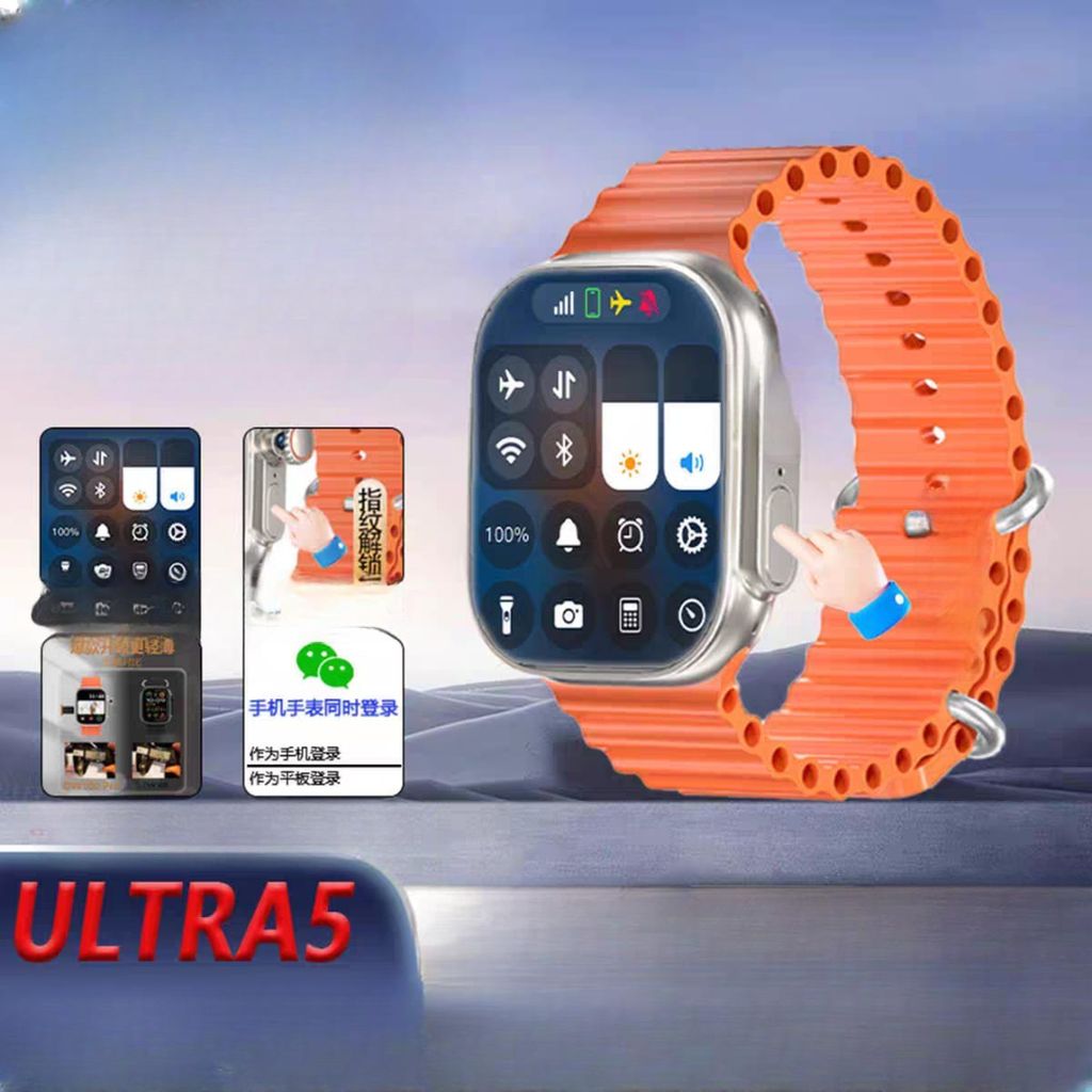 ULTRA5 Smartwatch with Vibrant Orange Strap and Advanced Features