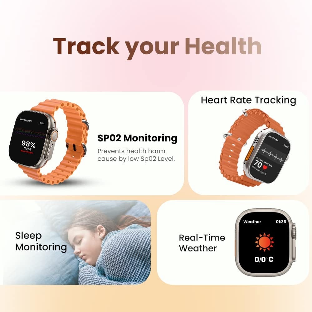 ULTRA5 Smartwatch with Vibrant Orange Strap and Advanced Features