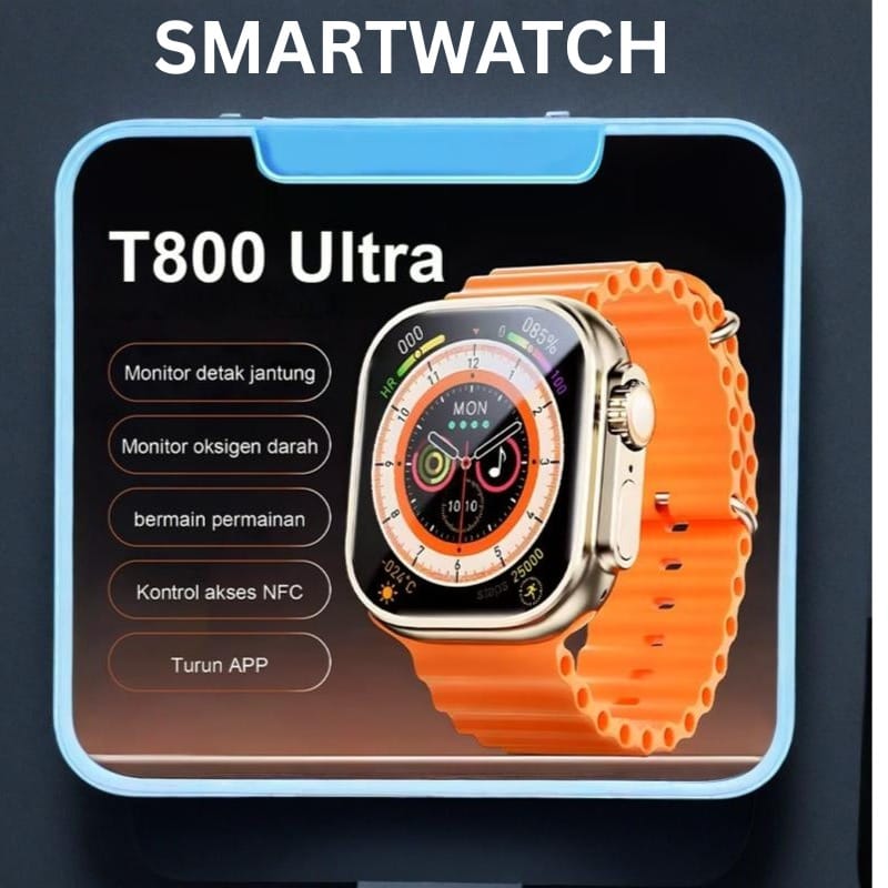 T800 Ultra Smartwatch with Heart Rate & Blood Oxygen Monitor, Orange Strap
